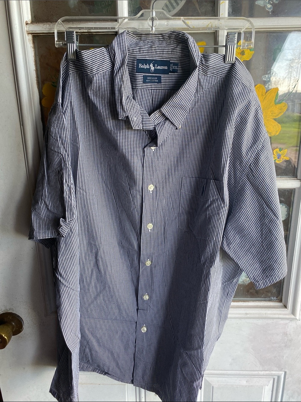 Ralph Lauren Navy and White Micro-Check Short Sleeve Button-Down Shirt
